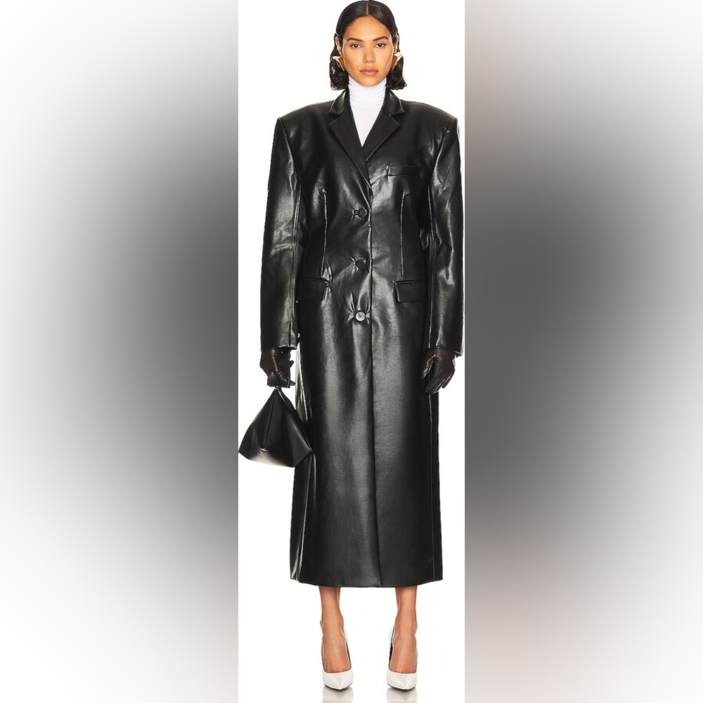 Helsa Black Leather Trench Coat - Picture 3 of 10